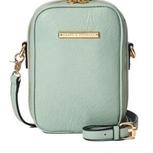Poppy & Peonies mint Crossbody Bag with Textured Leather and Gold Accents